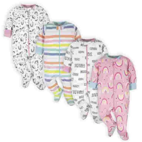 Onesies Brand Baby Girl Sleep 'n Play Footed Pajamas, 4-Pack, Sizes Newborn-6/9 Months