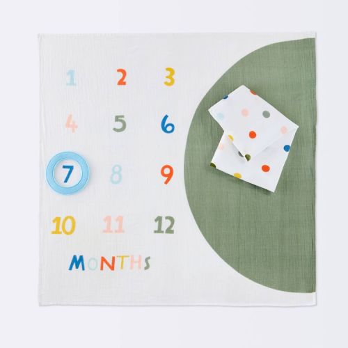 Milestone Swaddle Baby Blanket with Felt Frame - Multi Dot - Cloud Island™: Cotton Muslin, Classic Patterns, 47"