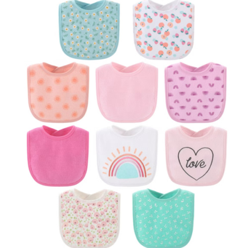 The Peanutshell Terry Baby Bib Set for Girls, 10-Pack, Feeding, Teething, Drooling, Sweet Girl