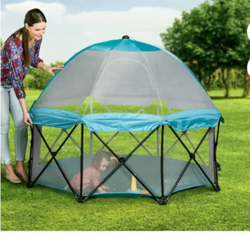 Regalo My Play Deluxe Extra Large Portable Play Yard Indoor and Outdoor Includes a Full Canopy, Teal, 8-Panel