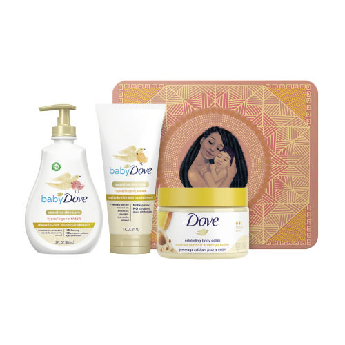 Baby Dove Melanin-Rich Skincare Baby Shower Gift Set, Includes Wash, Cream, and Scrub, 3 Piece