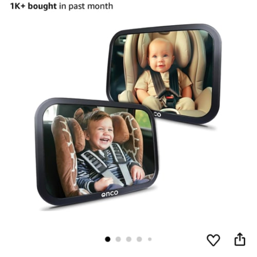 Onco Baby Car Mirror Rear Facing (2 Pack) - 100% Shatterproof & Shakeproof, Award-Winning Convex Car Mirror for Baby with 360° Rotation, Newborn Essentials (9.6 x 6.9 in)