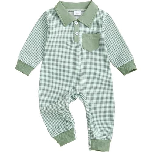GGBNOMER Newborn Baby Boy Winter Clothes Long Sleeve Lapel Jumpsuit Collar Plaid Romper Playsuit Infant Baby Boy Fall Outfit