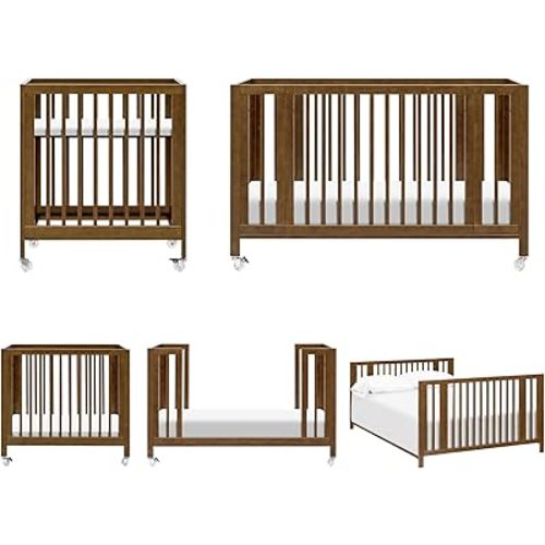 babyletto Rolli 9-in-1 Convertible Baby Crib w/Wheels - Includes Conversion Kits for Bassinet, Standard Crib, Toddler Bed, Daybed & Junior Bed - GREENGUARD Gold - 3 Adjustable Heights, Natural Walnut