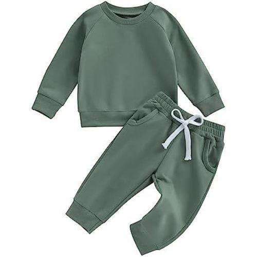 Thorn Tree Toddler Baby Boys Fall Outfits Long Sleeve Pull On Sweatshirt Elastic Waist Pants 2Pcs Solid Clothes Set