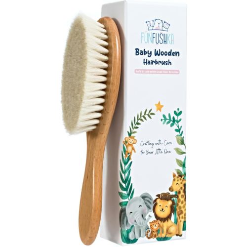 Baby Hair Brush with Soft Goat Bristles - Wooden Cradle Cap Brush for Newborns, Infants, Toddlers, and Kids - Gentle Scalp Grooming and Styling for Baby Girls and Boys (Beechwood)