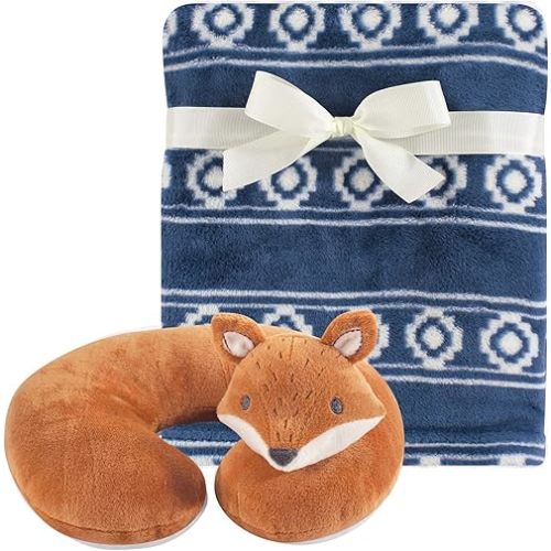 Hudson Baby Unisex Baby Neck Pillow and Plush Blanket Set, Modern Fox, One Size