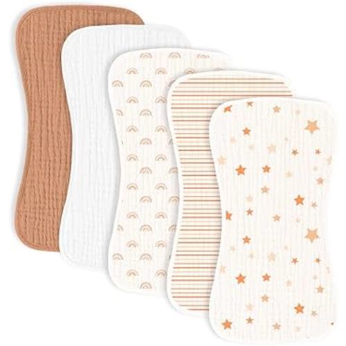 5 Pack Muslin Baby Burp Cloths- Neutral Muslin Burping Cloths for Baby Boys Girls and Newborn Towel, Unisex- Large Absorbent Burp Cloths-20x10 Inches