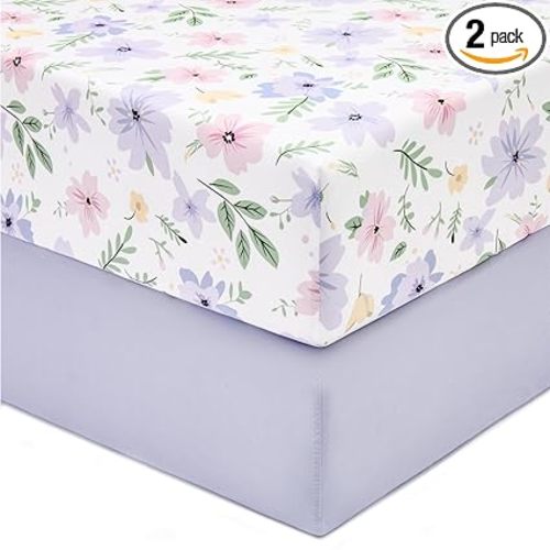 TILLYOU Baby Crib Sheets for Boys Girls, Super Soft Toddler Bed Sheets, 2 Pack Sheets for Standard Crib Mattress 28x52in, Brilliant Little Flowers