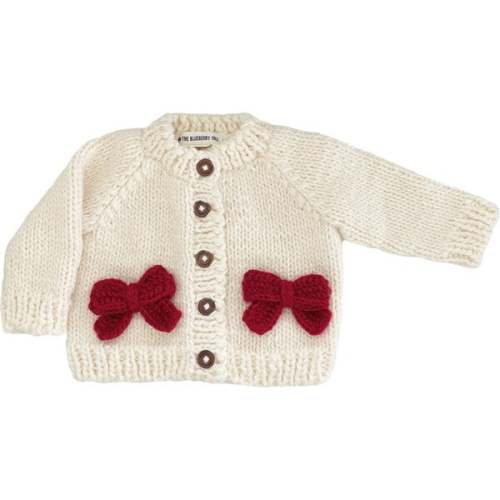 Holiday Classic Knit Bow Cardigan, Cream & Red - The Blueberry Hill Sweaters | Maisonette