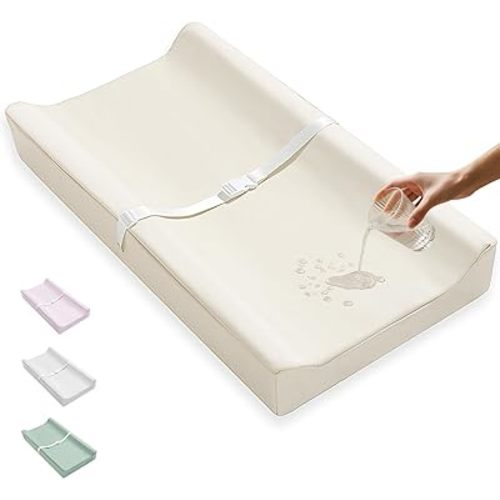 Vegan Leather Baby Changing Pad Covers for Girl, Boy, Waterproof & Wipeable Soft Diaper Changing Mat Cover.Fits Standard Changing Pads with Dimensions of 32" x 16". (Beige)