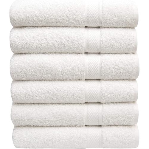 Pleasant Home Bath Towels Set of 6 (24” x 50”) 100% Cotton, 515 GSM | Lightweight, Soft & Absorbent Luxury Towels for Bathroom | for Gym, Pool & Spa | 6 Pack, White
