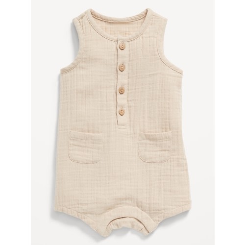 Unisex Sleeveless Henley One-Piece Romper for Baby