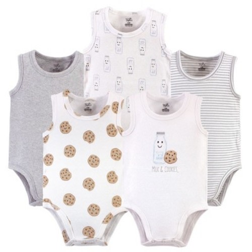 Touched by Nature Baby Boy Organic Cotton Bodysuits 5pk, Milk & Cookies, 9-12 Months