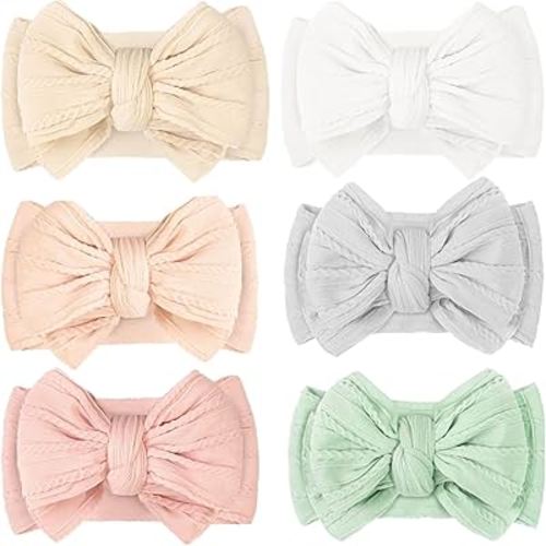CÉLLOT 6 Pcs Super Stretchy Soft Handmade Headbands with Double Bows Head Wrap Nylon Hair Accessories For Newborn Baby Girls Infant Toddlers Kids(Light Colors)