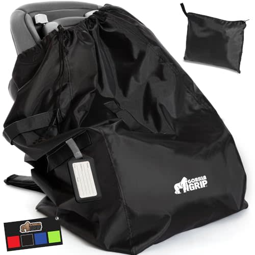 GORILLA GRIP Car Seat Travel Bag for Airplane Gate Check, Easy Carry Padded Backpack Bags Cover Carseats, Infant Baby Carriers and Toddler Booster Seats for Airport, Child Air Travels Essential, Black