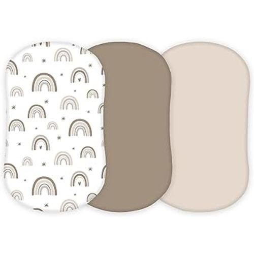 Muslin Bassinet Sheets Compatible with Halo Bassinest Swivel, Flex, Glide, Premiere and Luxe Series Sleeper, Pack 3, 33 X 17 Inch, Ultra Soft and Snug Fit, Unisex Boys Girls, Green Rainbow