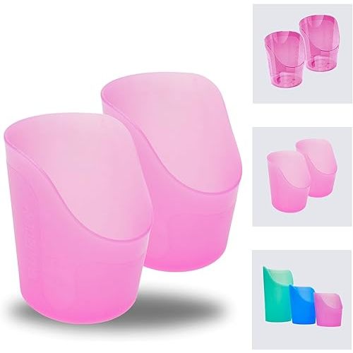 TalkTools Cut Out Cups for Special Needs - Glass Set for Physical Therapy, Recovery and Rehabilitation | Motor and Coordination Support | Easy Drink Therapy Cups for Elderly - 1.5 Oz Pink (2 Pk)