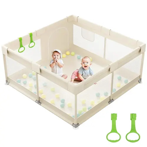 Mloong Baby Playpen for Toddler Beige - 47x47 Play pen for Babies and Toddlers,Beige Baby Play Yard,Fence Play Area Activity Center,Corral Para Bebé