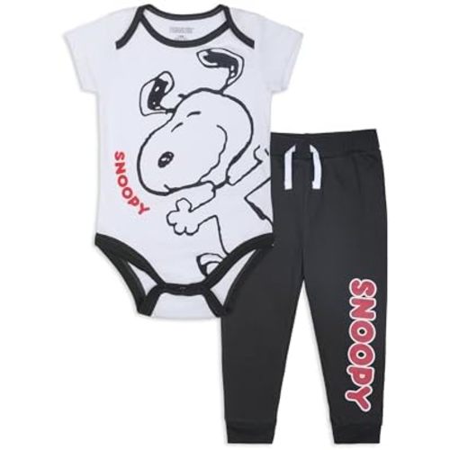 Peanuts Snoopy Boys Short Sleeve Bodysuit and Pants Set for Newborn and Infants