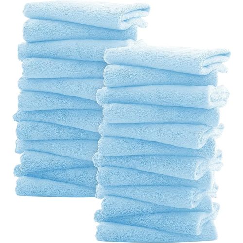 Sunny zzzZZ Ultra Soft 24 Pack Baby Washcloths - 10x10 Inches - Coral Fleece Extra Absorbent Wash Clothes for Babies, Infants and Toddlers - Sensitive Skin and Newborn - Ideal Baby - Aquamarine
