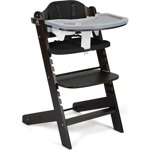 Cowiewie Natural BrownishWooden High Chair for Babies & Toddlers 3-Tier Remove Adjustable Tray and Highchair with Cushions, Easy to Clean, Portable(Black)