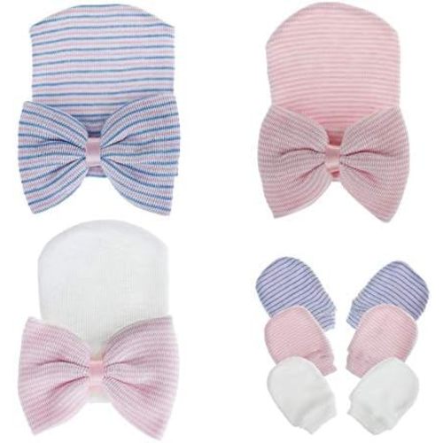 Zando Newborn Hospital Hat Toddler Beanie Baby Boy Girl Knot Headbands with Big Bows Infant Baby Nursery Caps