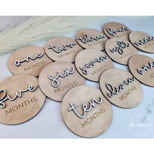Baby Monthly Milestone Markers | Wooden | Boho | Baby Photos | Gift | Milestone Disks | Signs | Hello World | Baby Shower | Milestone Cards