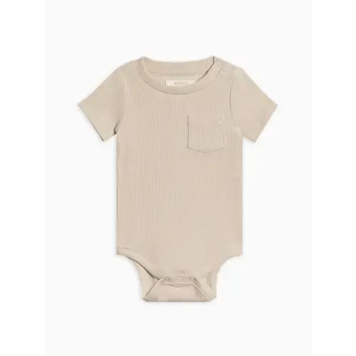 Dana Ribbed Short Sleeve Pocket Bodysuit in Oat - NB