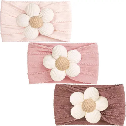CÉLLOT Baby Flower Headbands Baby Girls Nylon Headbands Baby Essentials Stretchy Hairbands Handmade Hair Accessories for Newborn Infant Toddlers Kids (Pink,Cameo,Salmon)