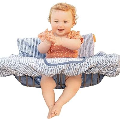 2-in-1 Cushy High Chair Cover and Shopping Cart Cover for Baby, Comfortable Cover for Grocery Cart, Universal Fit Cart Cover for Babies, Includes Storage Pouch - Blue Little Arrows