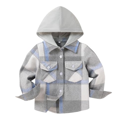 YOUNGER STAR Toddler Kids Boys Girls Flannel Hooded Plaid Shirt Button Baby Red Clothes
