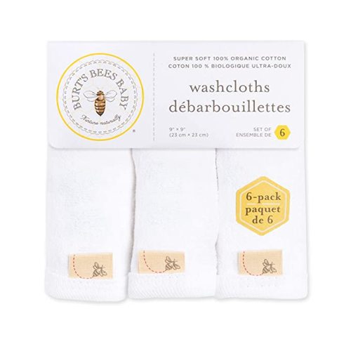 Burt's Bees Baby Infant Washcloths, 100% Organic Cotton, Soft and Super Absorbent Knit Terry Wash Cloth - 6 Pack Set - 6-Pack - Cloud White