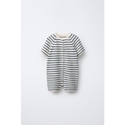 STRIPED KNIT SHORT JUMPSUIT - Ecru | ZARA Canada