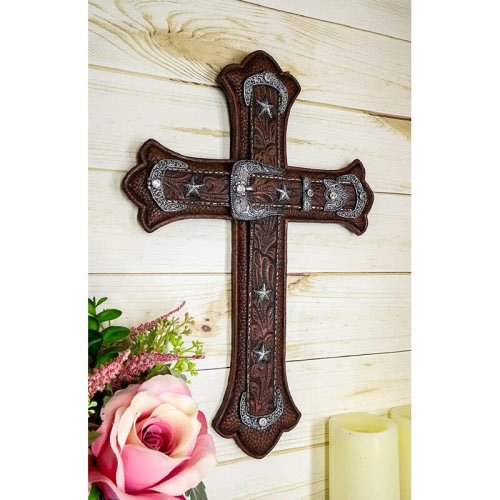 Foundry Select Large Western Cowboy or Cowgirl Faux Tooled Leather Floral Lace Belt Buckle and Stars Wall Décor | Wayfair