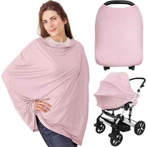 Car Seat Covers for Babies - Nursing Covers for Breastfeeding, Baby Car Seat Canopy for Girls, Boys, Nursing Essentials for Breastfeeding Women, Infant Stroller Privacy Protection (Mauve)