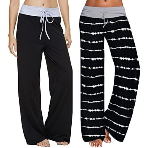 iniber Women's Comfy Pajama Pants Long Casual Drawstring Palazzo Lounge Pants Soft Wide Leg Bottoms