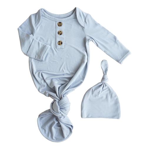 Caden Lane Newborn Knotted Gown with Hat, Soft Bamboo Viscose Baby Sleep Sack, Unisex Infant Nightgown, Breathable Sleepwear