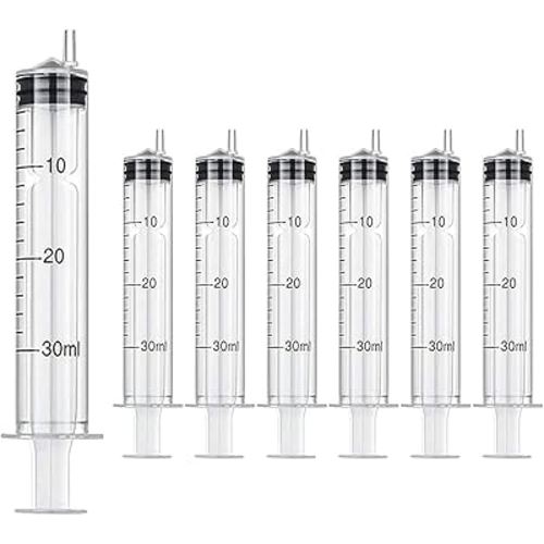 Lot de 6 seringues stériles individuelles de 30 ml, seringues jetables en plastique sans aiguille pour animaux de compagnie, remplissage oral, laboratoires scientifiques, applicateur de colle