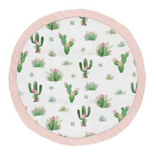 Sweet Jojo Designs Girl Baby Tummy Time Playmat Cactus Floral Green Pink and White