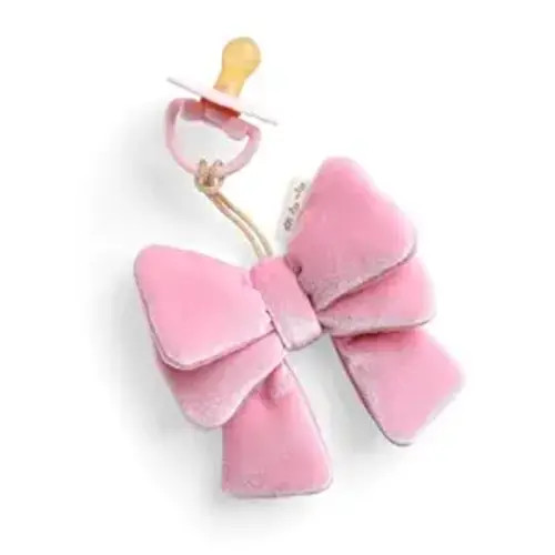 Itzy Ritzy Pacifier & Lovey Set – Natural Rubber Paci with Stuffed Animal Lovey – Detachable Velour Bow Pacifier Holder & Coordinating Natural Rubber Soother, Ideal for Ages 0-6 Months (Bow)