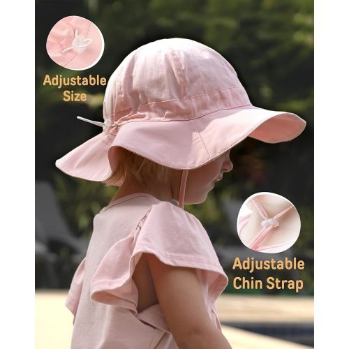 FURTALK Baby Girl Sun Hat Summer Beach Hats with UPF50+ Sun Protection Wide Brim Toddler Sun Hat Cap - 6-24 Months - White+pink