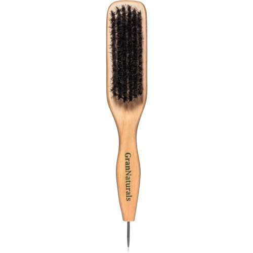 GranNaturals Smoothing & Styling Middle Part Boar Bristle Slick Back Hair Brush w/Narrow Metal Rat Tail End for Sectioning and Parting Sleek Ponytail Bun - Teasing, Backcombing, Edge Control