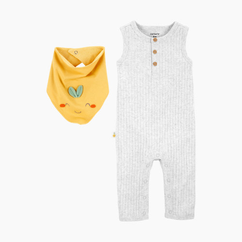Carter's Jumpsuit & Bandana Bib 2 Piece Set - Grey, 9M