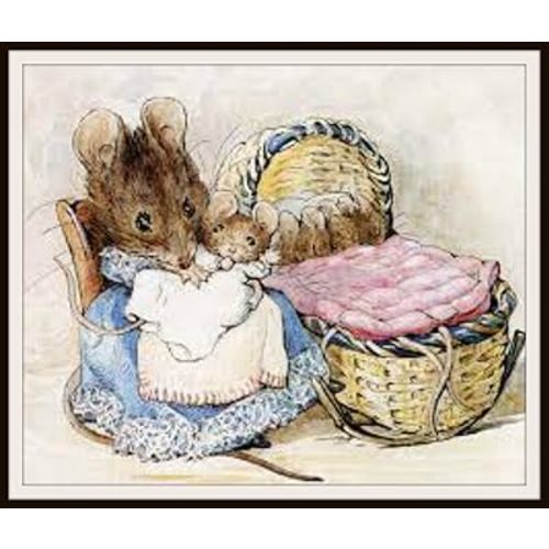 Beatrix Potter Mother Mouse With Cradle and Baby, Vintage Art Print Reproduction, Nursery, Baby Room, Shower Gift 8 x 10"