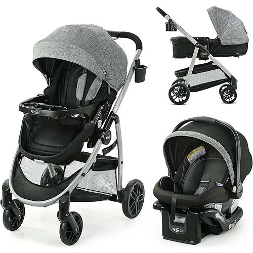 Graco Modes Pramette Travel System, 3-in-1 Baby Stroller and Car Seat Combo with SnugRide SnugLock 35 Infant Car Seat, Rear-Facing from 1.8-16 kg (4-35 lb), Ellington