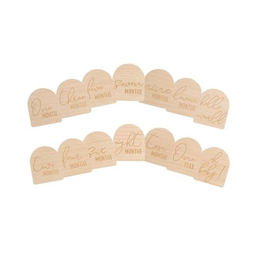 Pearhead Arch Monthly Milestone Props, 0-12 Month Reversible Photo Props, Baby Growth and Pregnancy Growth Cards, Gender Neutral Baby Photo Prop, Wooden Arched Discs - Monthly Arch Milestone Props