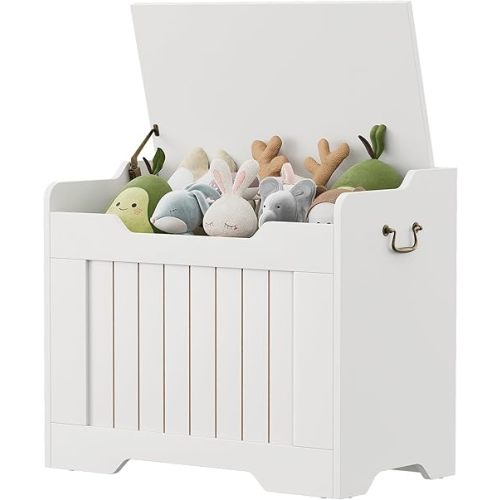 IDEALHOUSE Storage Chest, 24.8" Toy Chest for Boys Girls, Kids Wood Large Toy Box, Storage Bench with Safety Hinge,Storage Trunk for Entryway, Living Room, Bedroom, Playroom (White)