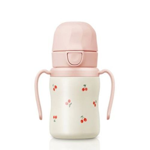 Grosmimi Stainless Steel Straw Cup With Flip Top - 6oz (200ml) Cherry_peach