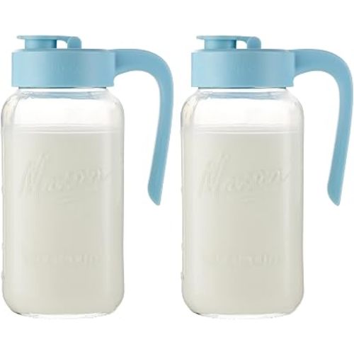 Mason Jar Pitcher, 2 pcs 64 oz (2 quart), Glass Pitcher with Lid